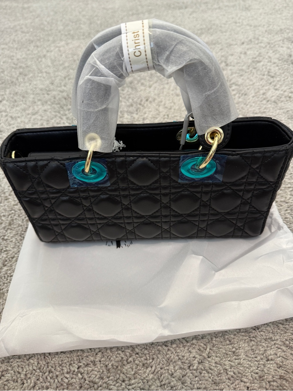 INSPIRED LADY D J ..   Black Quilted Leather Shoulder Bag with Gold Hardware